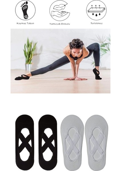 4 Adet Bayan Kaydırmaz Tabanlı Yoga Pilates Fitness Dans ve Spor Çorabı