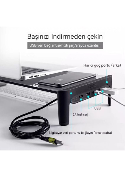 Monitör Standı Masaüstü Hub Şarj Edilebilir Dizüstü Bilgisayar Standı (Yurt Dışından)