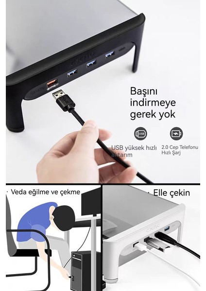 Monitör Standı Masaüstü Hub Şarj Edilebilir Dizüstü Bilgisayar Standı (Yurt Dışından)
