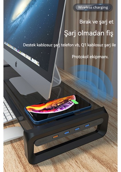 Masaüstü Bilgisayar Standı Monitör Dizüstü Bilgisayar USB Şarj Yükseltilmiş Raf Masaüstü Depolama Tabanı (Yurt Dışından)
