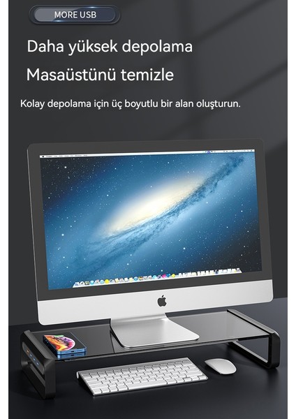 Masaüstü Bilgisayar Standı Monitör Dizüstü Bilgisayar USB Şarj Yükseltilmiş Raf Masaüstü Depolama Tabanı (Yurt Dışından)