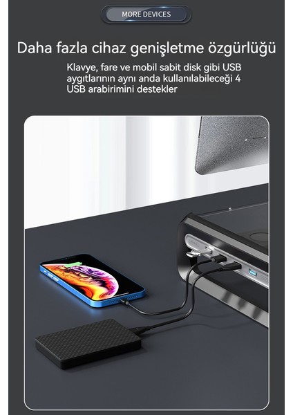 Masaüstü Bilgisayar Standı Monitör Dizüstü Bilgisayar USB Şarj Yükseltilmiş Raf Masaüstü Depolama Tabanı (Yurt Dışından)