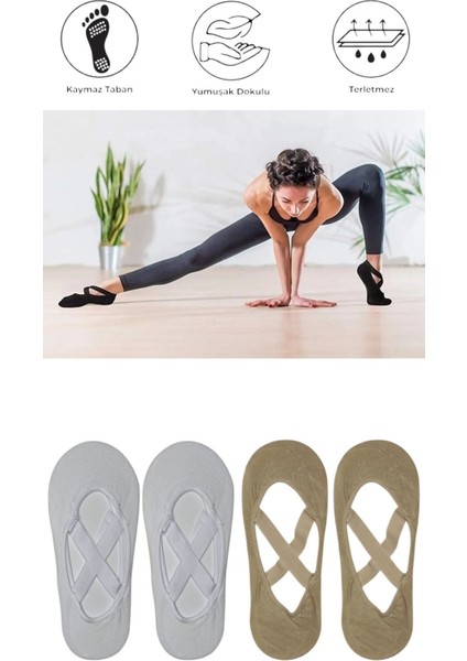4 Adet Bayan Kaydırmaz Tabanlı Yoga Pilates Fitness Dans ve Spor Çorabı