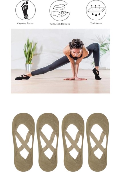 4 Adet Bayan Kaydırmaz Tabanlı Yoga Pilates Fitness Dans ve Spor Çorabı