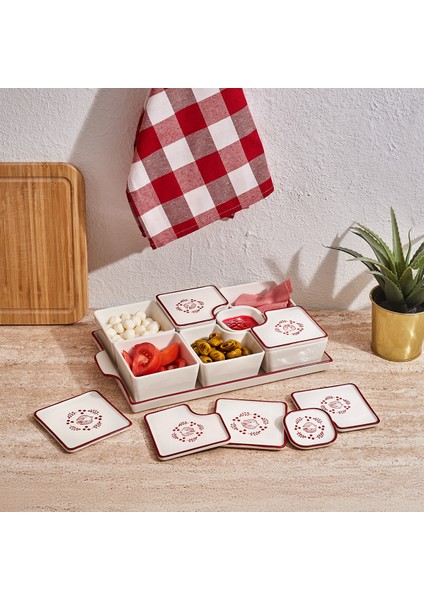 Bird Red 15 Parça Tepsili Dikdörtgen Kahvaltılık