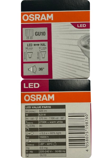 (6 Adet) Osram 6.9W (80W) 2700K (Sarı Işık) GU10 Duylu Led Spot Ampul