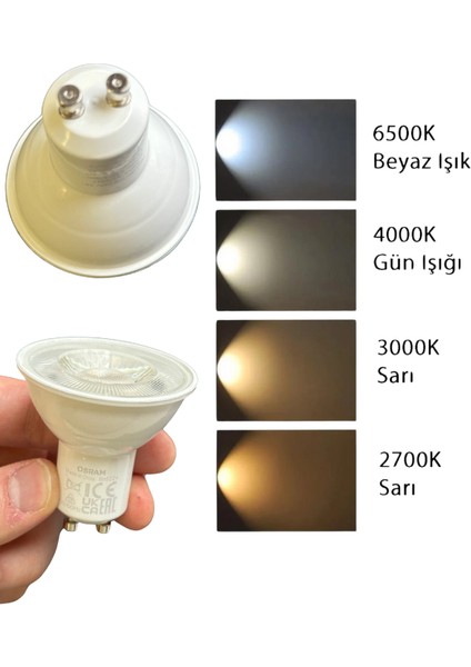 (6 Adet) Osram 6.9W (80W) 2700K (Sarı Işık) GU10 Duylu Led Spot Ampul