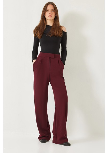 Kadın Yüksek Bel Likralı Cırtlı Palazzo Pantolon