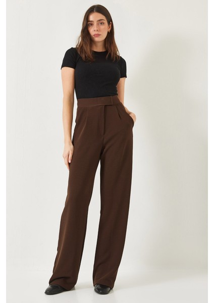 Kadın Yüksek Bel Likralı Cırtlı Palazzo Pantolon