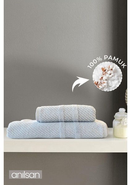 2'li Jakarlı Havlu Seti %100 Pamuk - 1 Adet El Havlusu 50x90 ve 1 Adet Banyo Havlusu 100x150