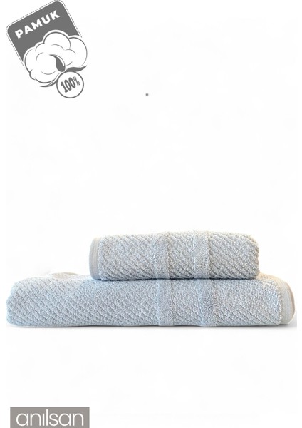 2'li Jakarlı Havlu Seti %100 Pamuk - 1 Adet El Havlusu 50x90 ve 1 Adet Banyo Havlusu 100x150