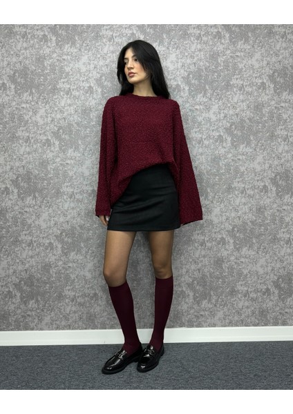 Küçük Ponpon Detaylı Bisiklet Yaka Oversize Kazak modelleri