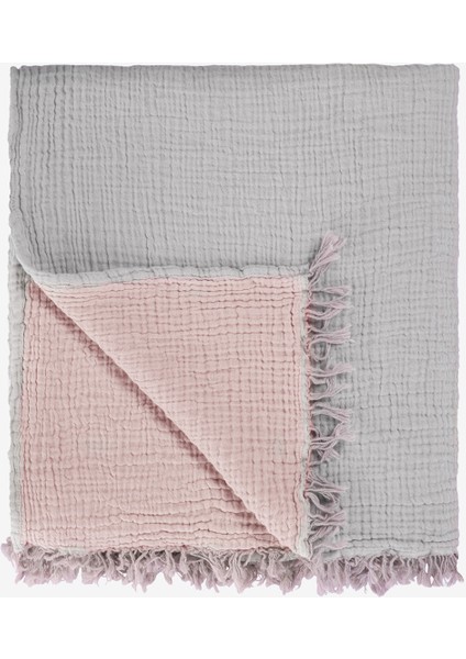 Cocoon %100 Pamuk 4 Katlı Müslin Çift Kişilik Yatak Örtüsü Gri / Pembe 240x260
