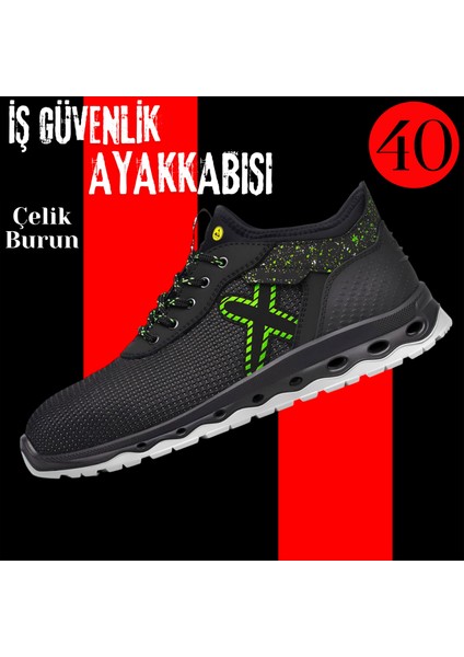 Iş Ayakkabısı 40 Numara Çelik Demir Burunlu Inşaatçı Tekstil Güvenlik Bağcıklı Ayakkabı