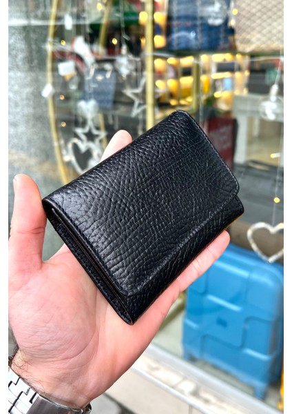 Sahra Siyah Hakiki Deri Kadın Cüzdan Kibar ve Kullanışlı (12X9CM)