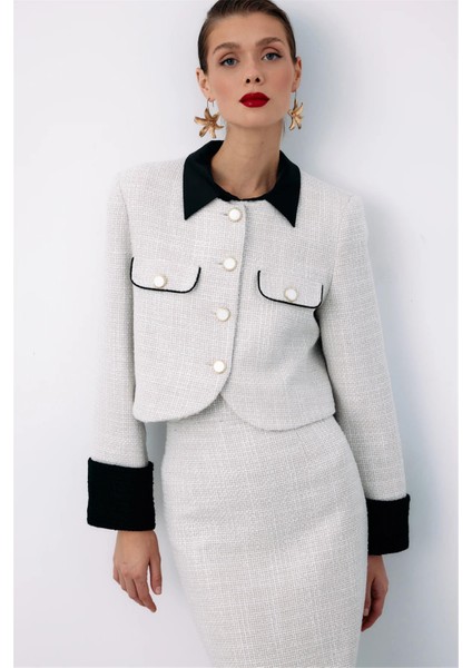 1549-6525 Taş Kadın Kontrast Kısa Tüvit Ceket