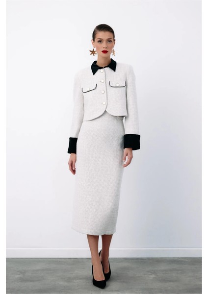 1549-6525 Taş Kadın Kontrast Kısa Tüvit Ceket modelleri