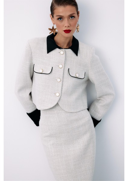 1549-6525 Taş Kadın Kontrast Kısa Tüvit Ceket indirimleri