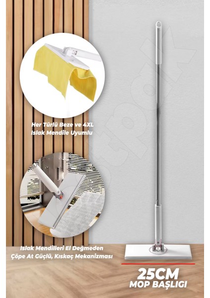 Click Mop - Her Beze Uyumlu - 4xl Islak Mendile Uyumlu - El Değmeden - Kıskaç Mop