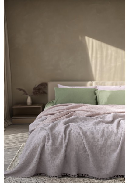 Cocoon %100 Pamuk 4 Kat Müslin Çift Kişilik Yatak Örtüsü Mor / Lila 200x220