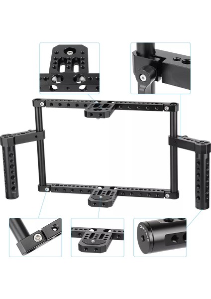 Camvate Dslr Video Kamera Kafes Montaj Takımı Kafes Seti 7"- 10" Kamera Üstü Monitör Için Güvenli Destek, Çift Tutma Saplarıyla Rahat Elde Çekim Yönetmen Kafesi Kamera Monitörleri Için.