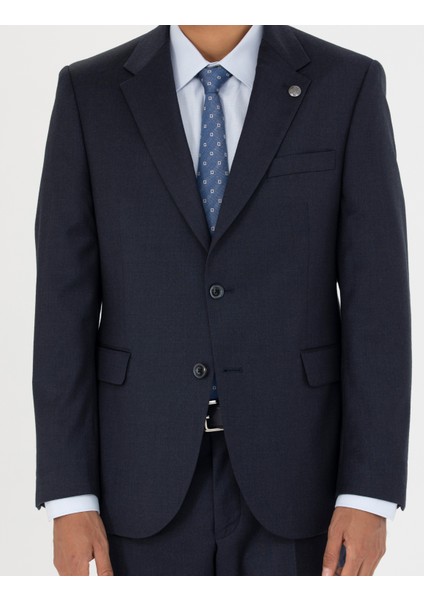 Erkek %100 Yün Lacivert Slim Fit Takım Elbise 50272759-VR033