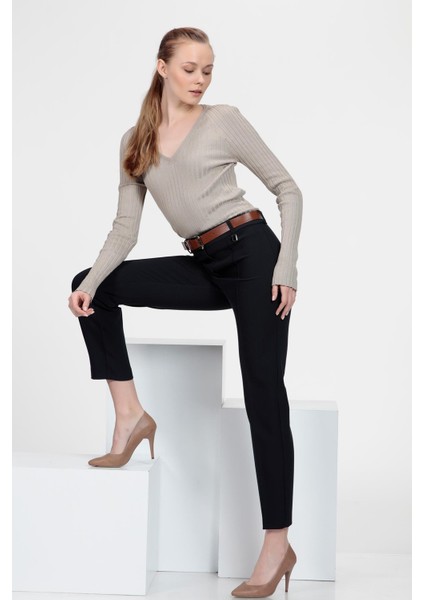 Nervür Dikişli Cigarette Fit Pantolon