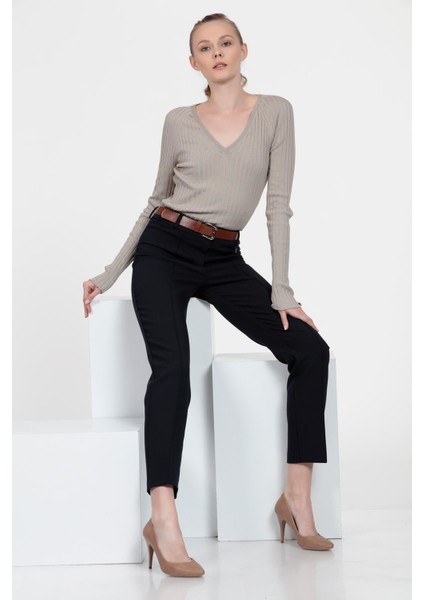 Nervür Dikişli Cigarette Fit Pantolon
