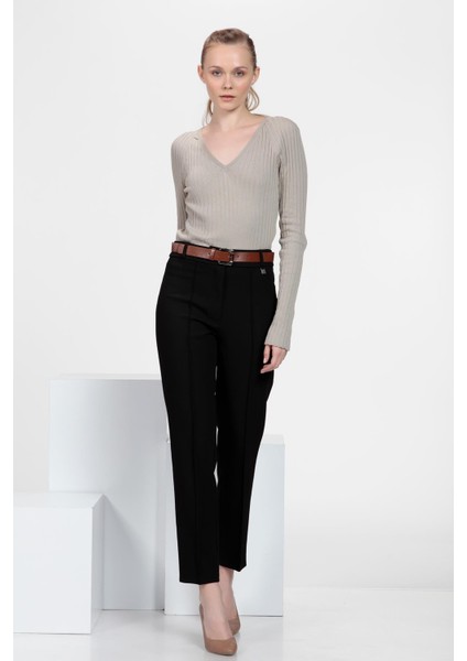 Nervür Dikişli Cigarette Fit Pantolon
