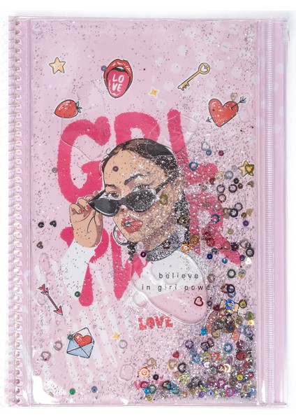 Girl Power Simli ve Sulu Kapaklı Kalem Kutulu A4 Defter