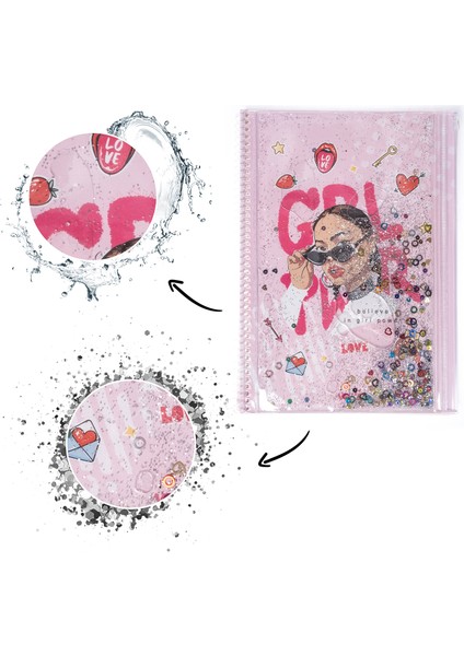 Girl Power Simli ve Sulu Kapaklı Kalem Kutulu A4 Defter