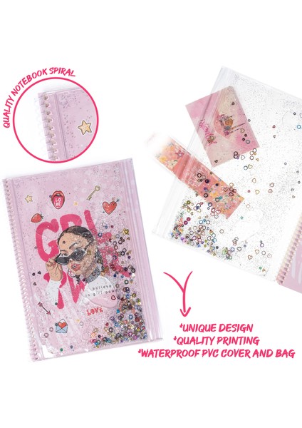 Girl Power Simli ve Sulu Kapaklı Kalem Kutulu A4 Defter