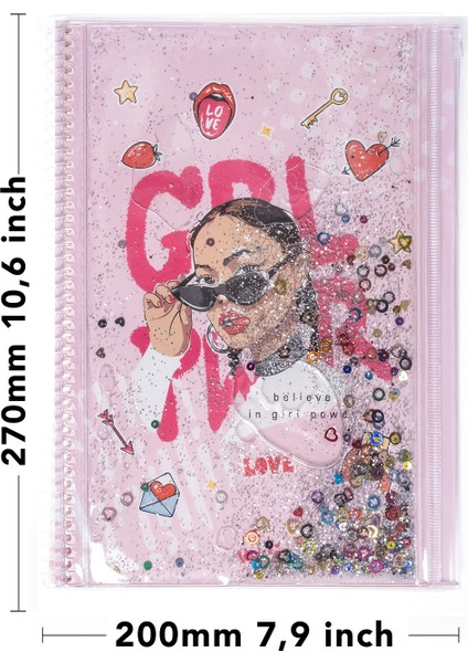 Girl Power Simli ve Sulu Kapaklı Kalem Kutulu A4 Defter