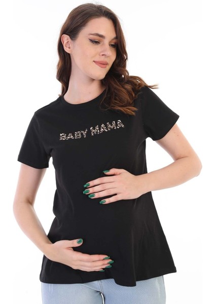 Hamile Pamuklu Esnek Kumaş T-Shirt
