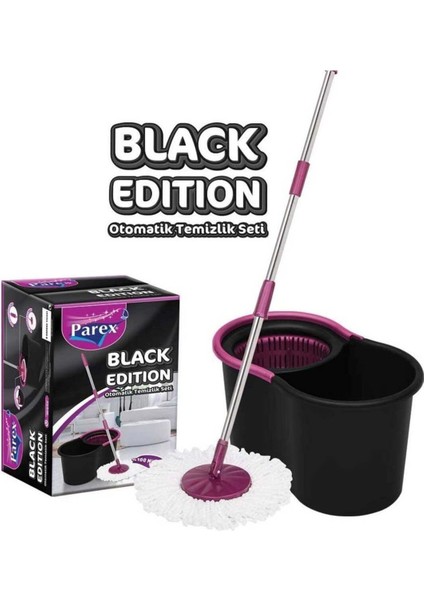 Black Edition Otomatik Temizlik Seti - Kova Mop Seti 1 Adet Yedek Mop Hediyedir