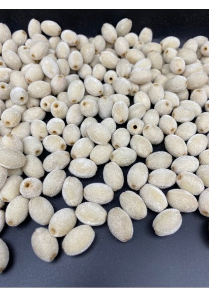 Krem Renk Badem Model Kadife Boncuk Takı, Çanta Yapım Boncuğu ( 100GR,~40 Adet)