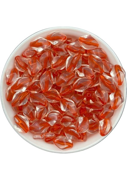 Içi Kırmızı Çizgili Şeffaf Akrilik Burgu Boncuk, Takı Yapım, Çanta Boncuğu (100GR ~75 Adet Boncuk)