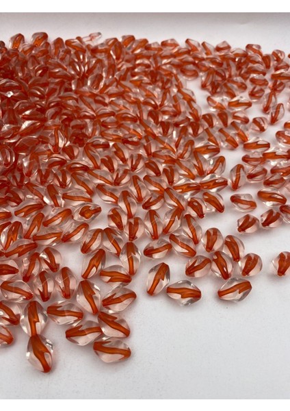 Içi Kırmızı Çizgili Şeffaf Akrilik Burgu Boncuk, Takı Yapım, Çanta Boncuğu (100GR ~75 Adet Boncuk) fırsatları