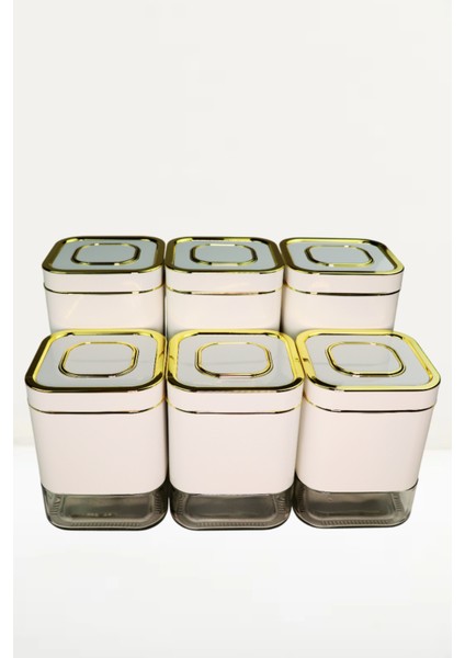 6 Parça Kare Vakum Kapaklı Cam Baharatlık Seti ve Metal Stant, Baharat Takımı 6’li Set