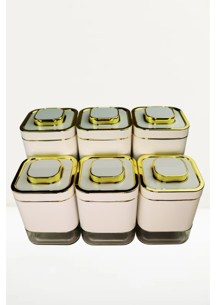 6 Parça Kare Vakum Kapaklı Cam Baharatlık Seti ve Metal Stant, Baharat Takımı 6’li Set