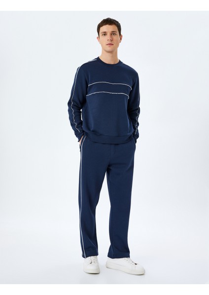 Pamuk Karışımlı Uzun Kollu Biyeli Bisiklet Yaka Sweatshirt