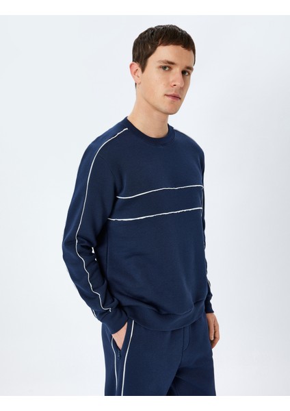 Pamuk Karışımlı Uzun Kollu Biyeli Bisiklet Yaka Sweatshirt fiyatları