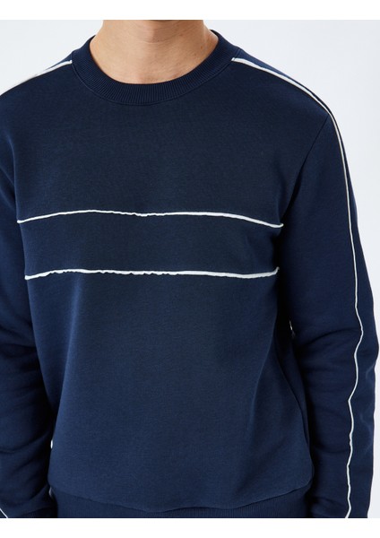 Pamuk Karışımlı Uzun Kollu Biyeli Bisiklet Yaka Sweatshirt indirimleri