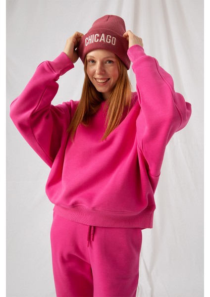 Kadın Vibe Oversize Fuşya Sweatshirt fiyatları