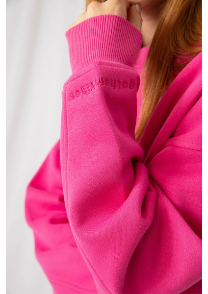 Kadın Vibe Oversize Fuşya Sweatshirt modelleri