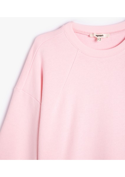 Üç Iplik Bisiklet Yaka Uzun Kollu Oversize Sweatshirt