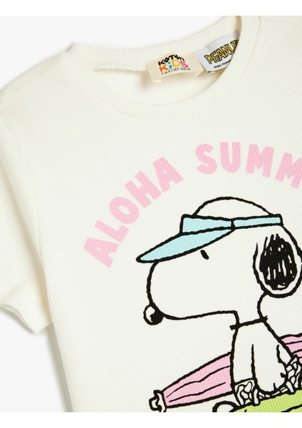 Snoopy Baskılı Bisiklet Yaka Kısa Kollu Pamuklu Lisanslı Tişört