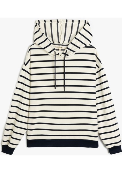Çizgili Uzun Kollu Kapşonlu Sweatshirt
