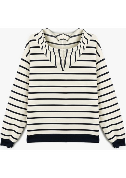 Çizgili Uzun Kollu Kapşonlu Sweatshirt fiyatları