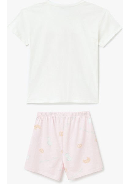 Baskılı Bisiklet Yaka Kısa Kollu Pamuklu Şortlu Pijama Takımı